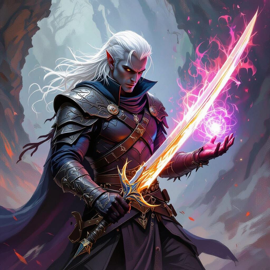 Dark Elf Battle Mage in a Mystical Realm