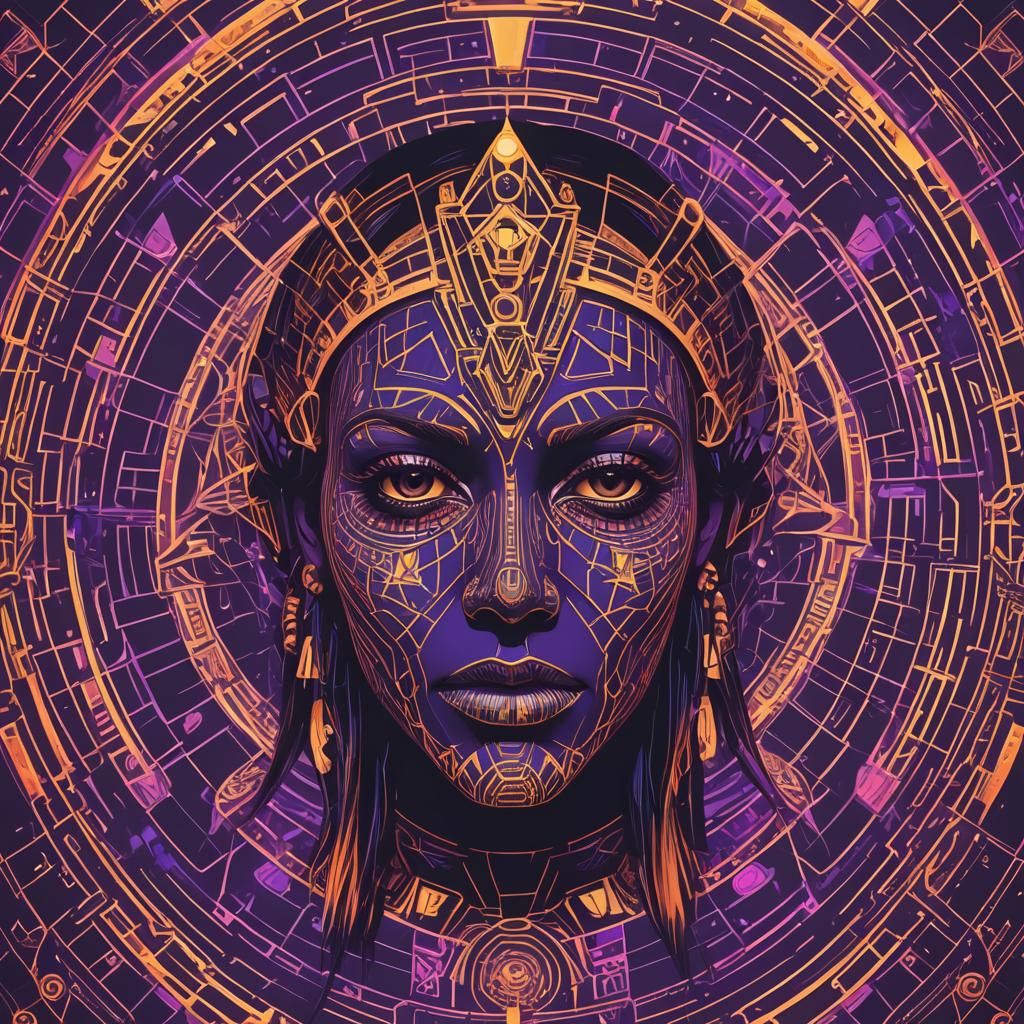 Nightclub Scene with Geometric Matrix in UV Blacklight