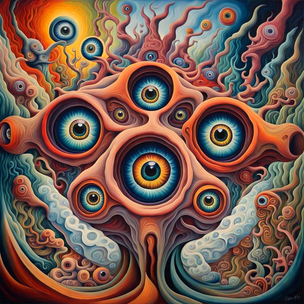Surreal Creatures with Piercing Eyes in Oil Painting