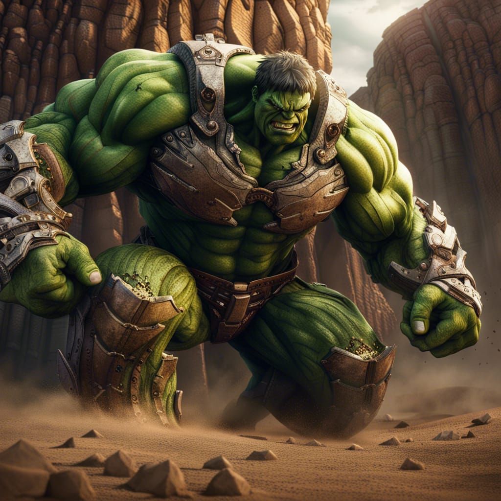 Hulk as Armored Titan Breaking Desert Wall