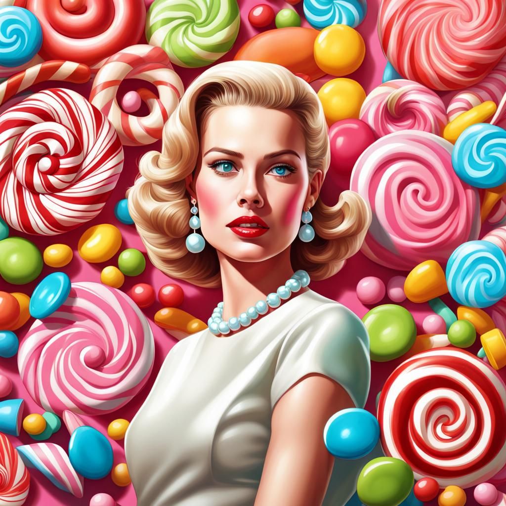 Grace Kelly as Candy in Candyland Art Style