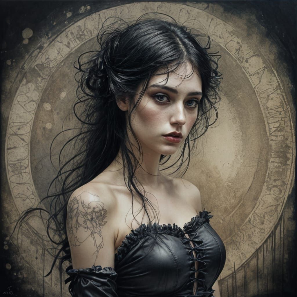 Gothic Woman in Ink, Minimalist Conceptual Art