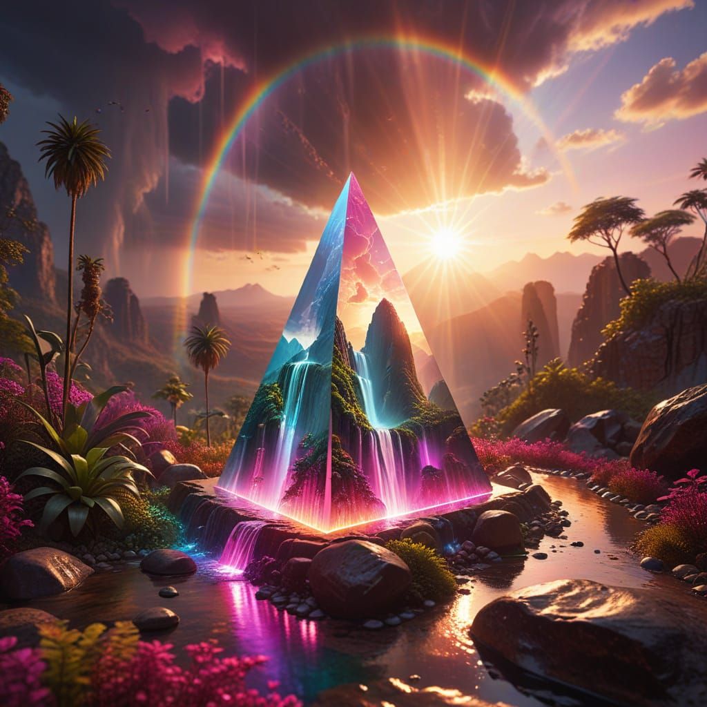Magical Jungle Prism Tower in Desert Sunset