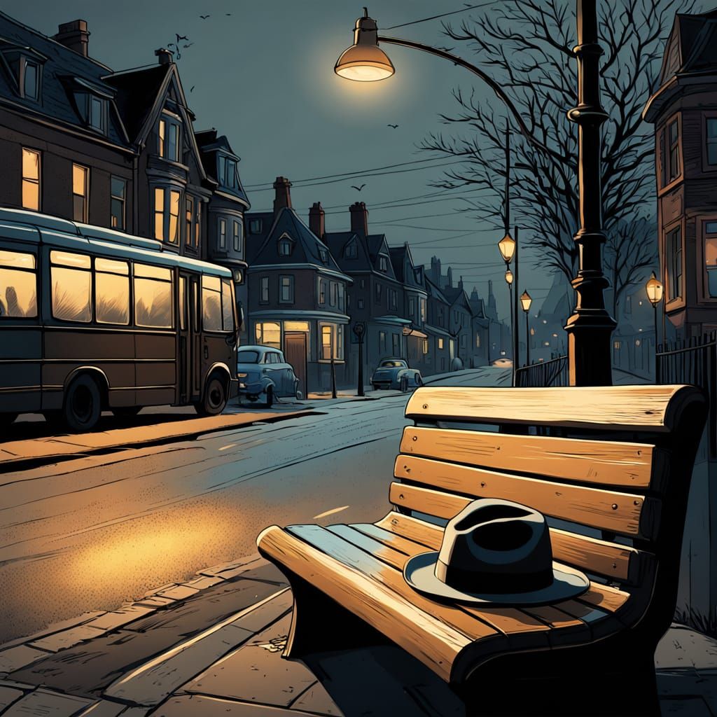 Hat on Bench in Comic Book Style