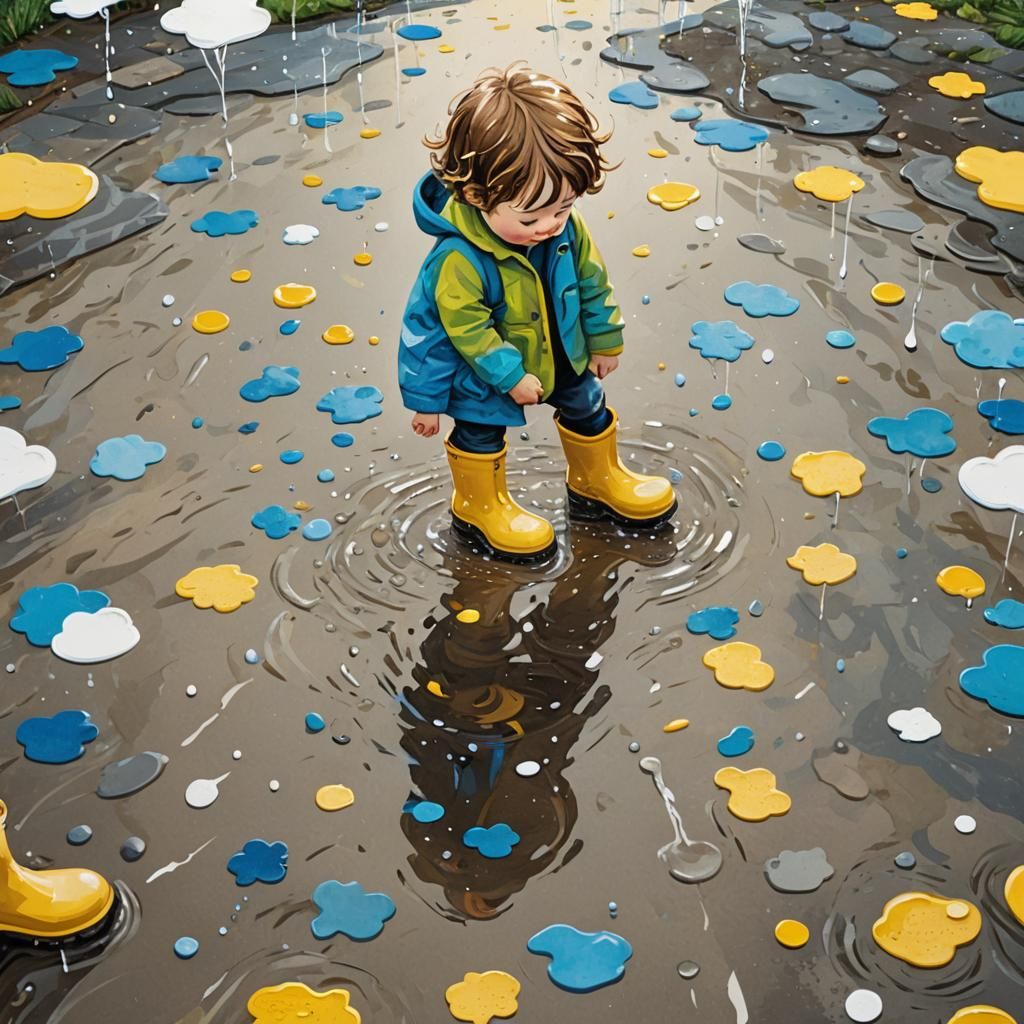 Child Creates Splash in Whimsical Collage Art