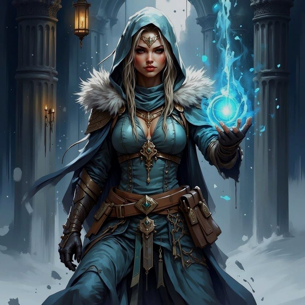 Snow Elf Wizard in Dark Fantasy Style