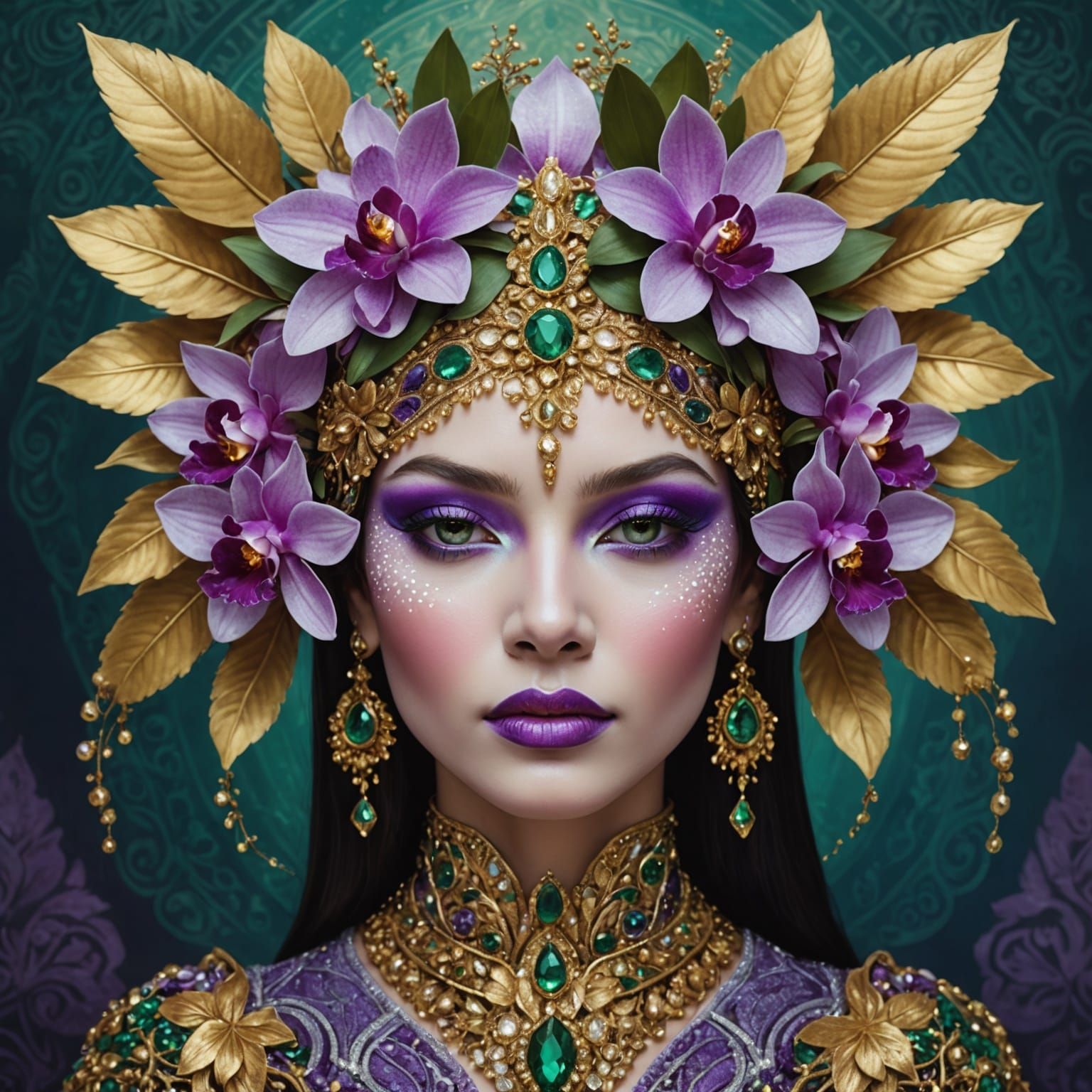 Ethereal Woman Portrait with Orchid Headdress
