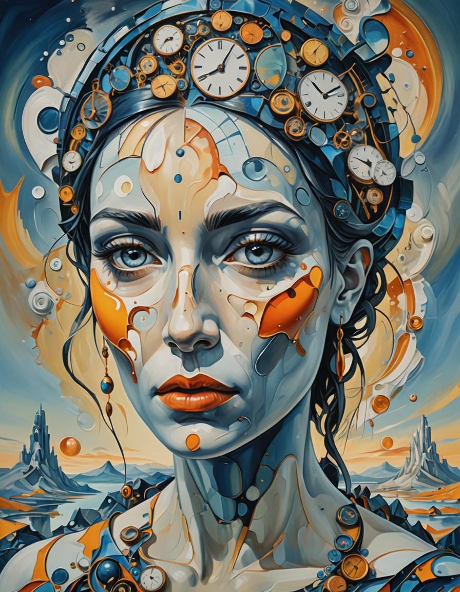 Powerful Woman in Surreal Cubist Oil Painting