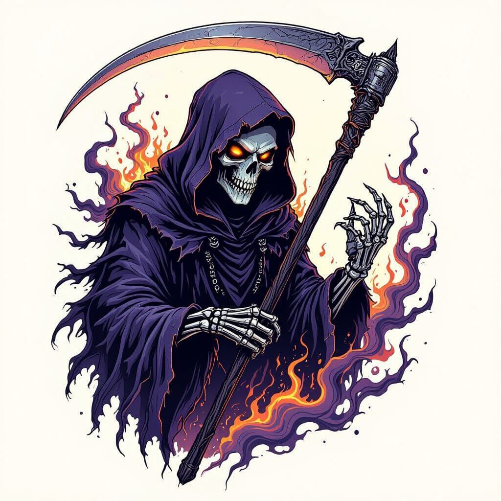 Gothic Reaper Tattoo Design with Swirling Smoke