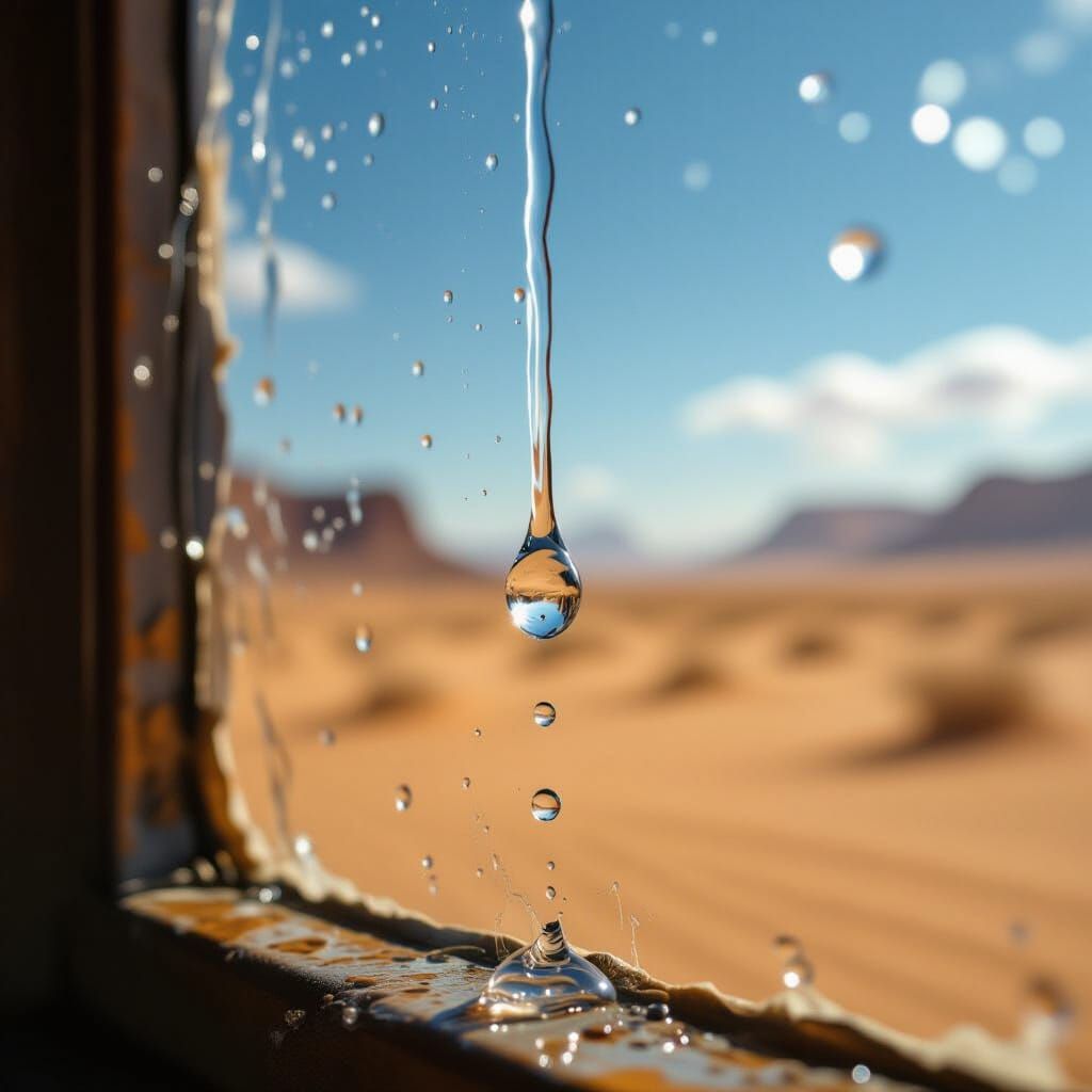 Water Drop on Window with Desert Background