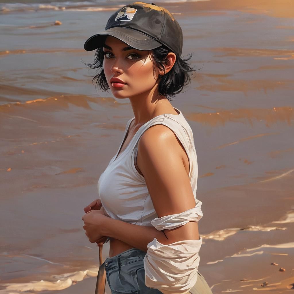 Palette Knife Portrait of Girl on Beach