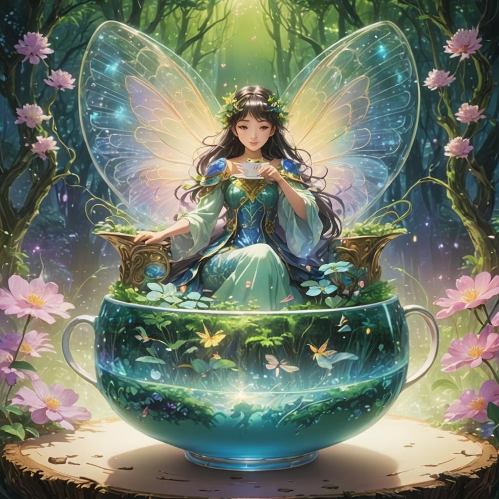 Fairies in Teacup: Dreamlike Anime Scene