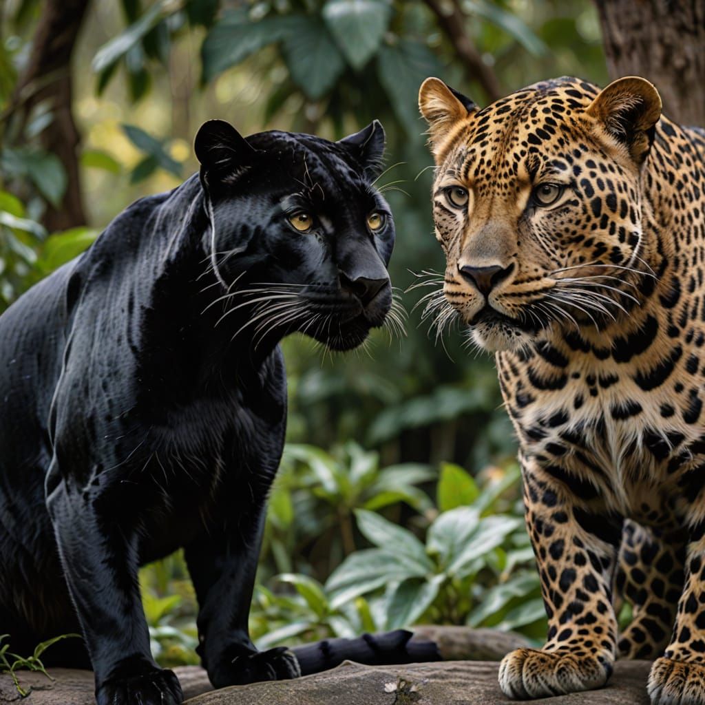 black panther and leopard