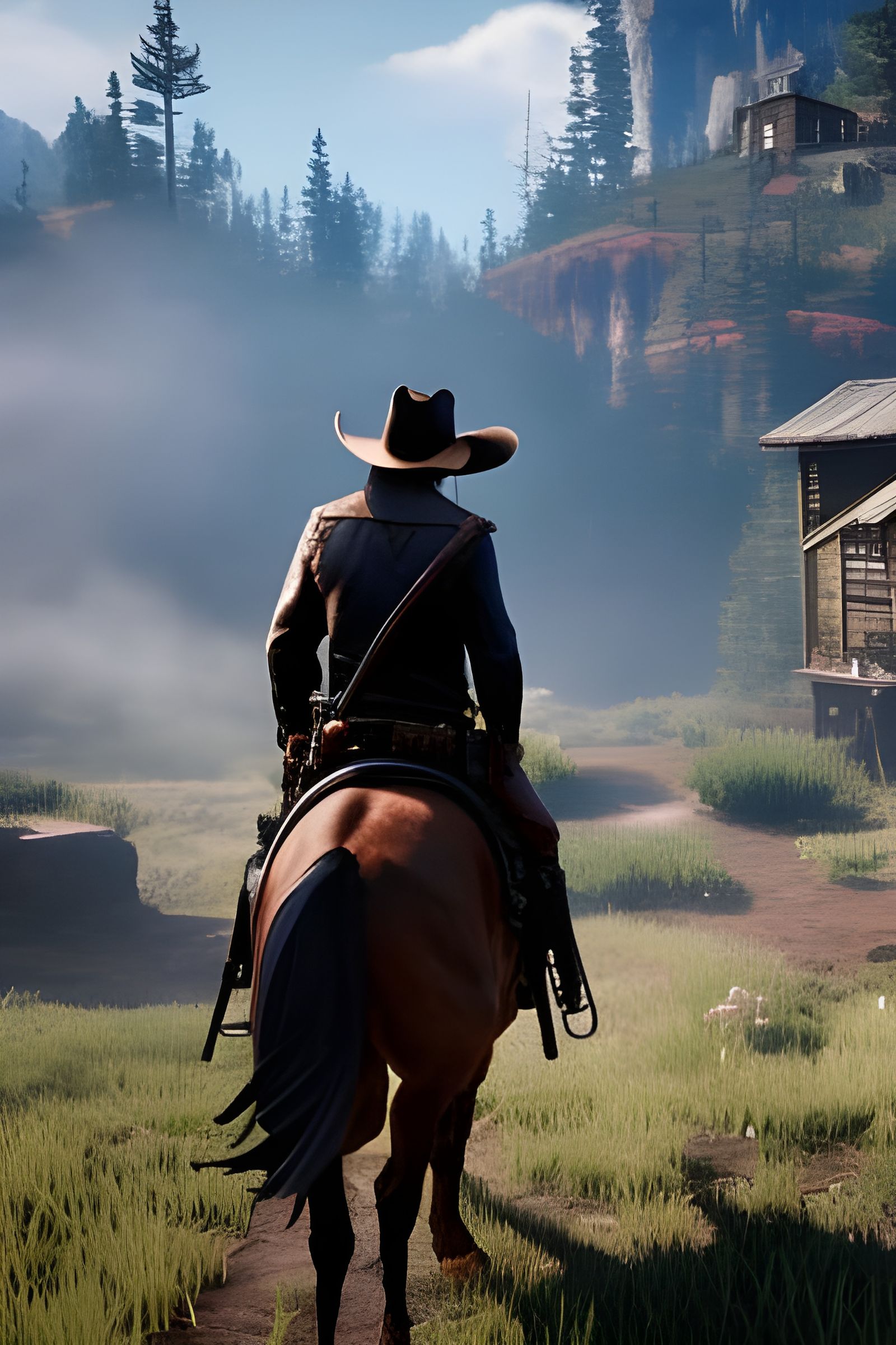 Lone Cowboy Portrait in Digital Art Style