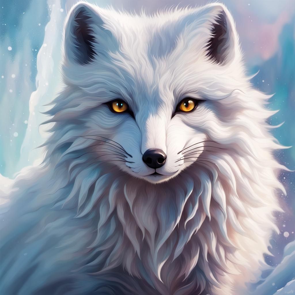 Detailed Arctic Fox Portrait in Splash Art Style