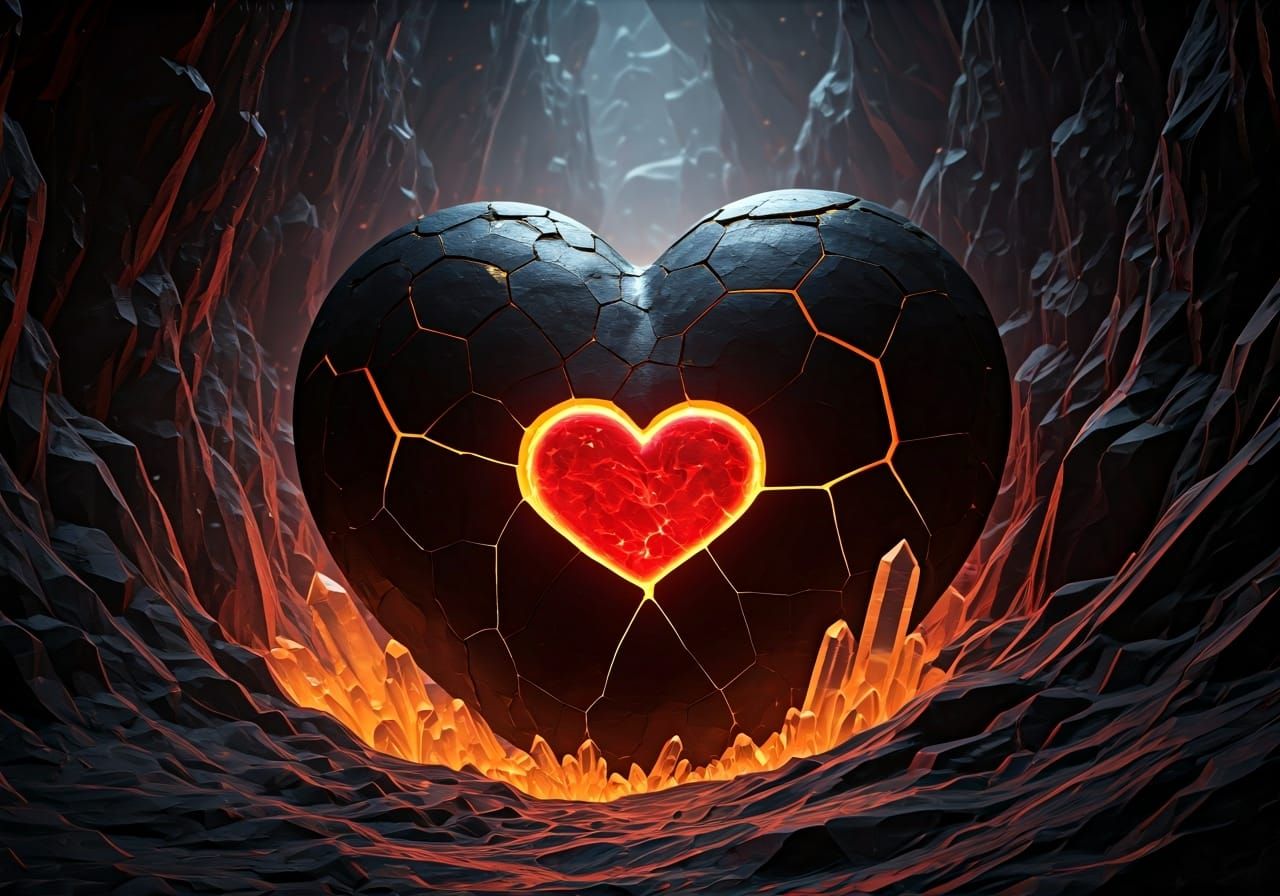 Cracked Obsidian Heart with Glowing Core