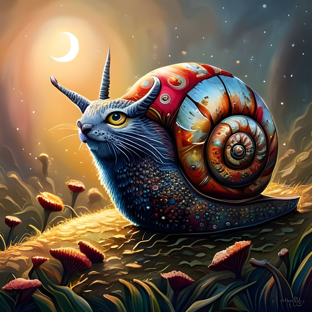 Happy Tabby Snail Fantasy Illustration
