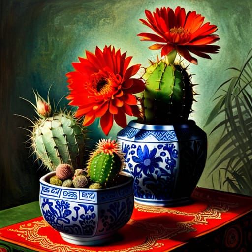 Dutch Still Life with Cacti in Baroque Style