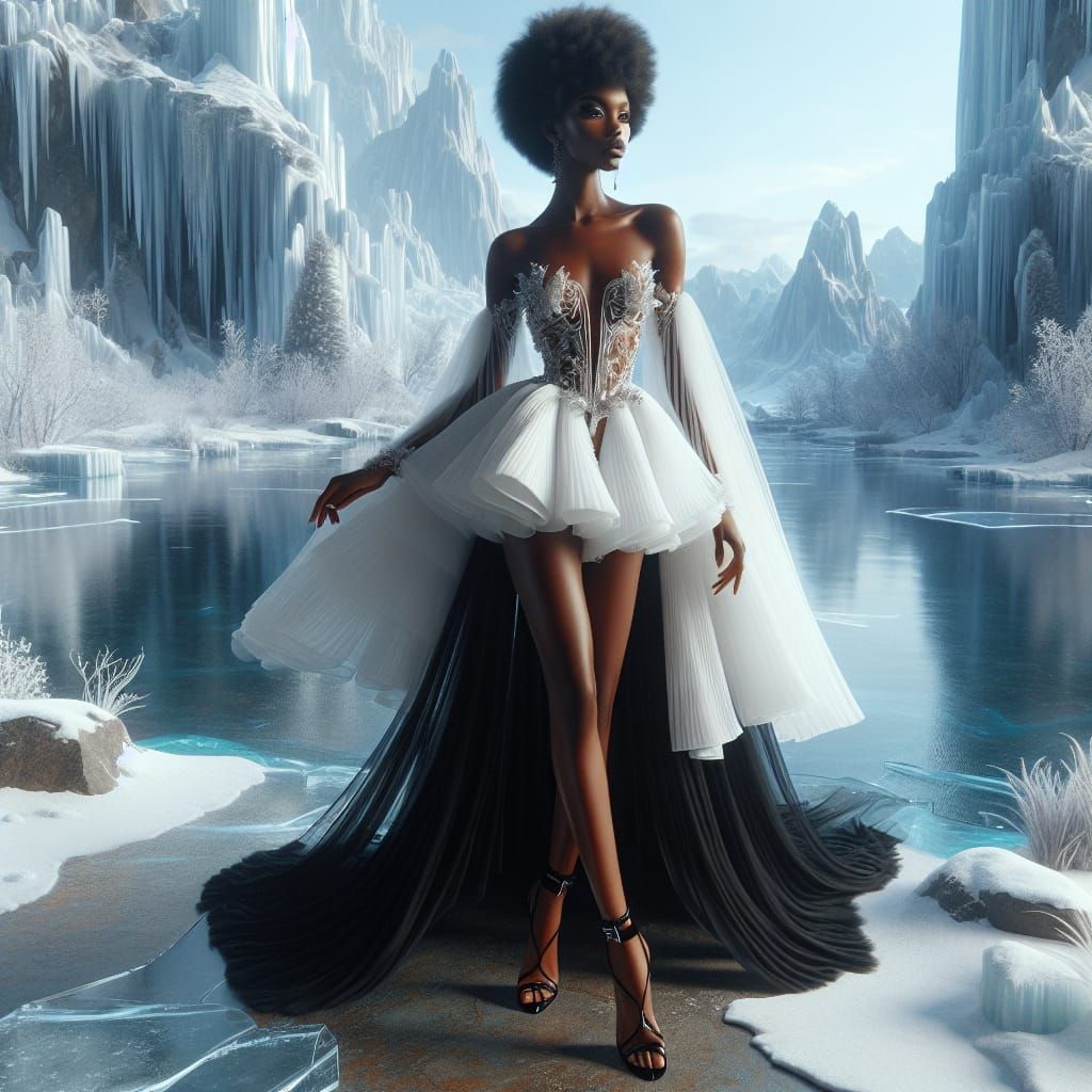Iced Lake Runway: African American Girl in Couture