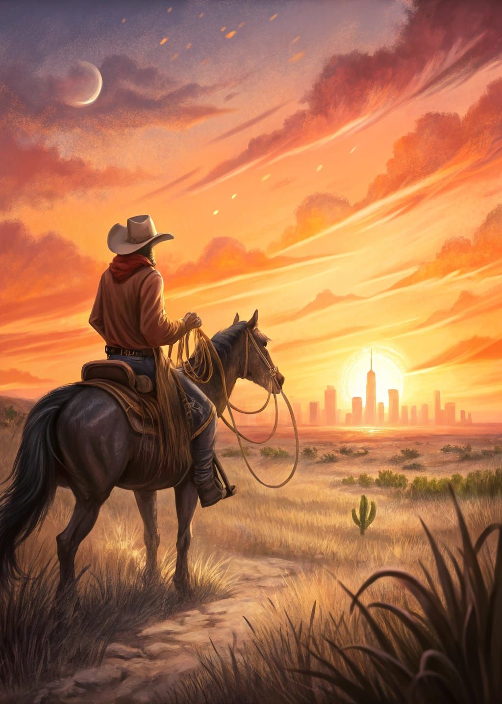Amarillo Cowboy Rides into the Texas Sunset