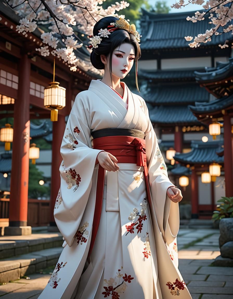 White Geisha in Hikizuri: 3D Anime Art