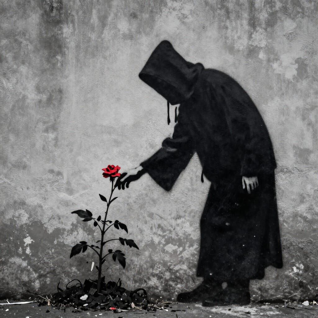 Grim Reaper Stencil Art Shows Life's Transience