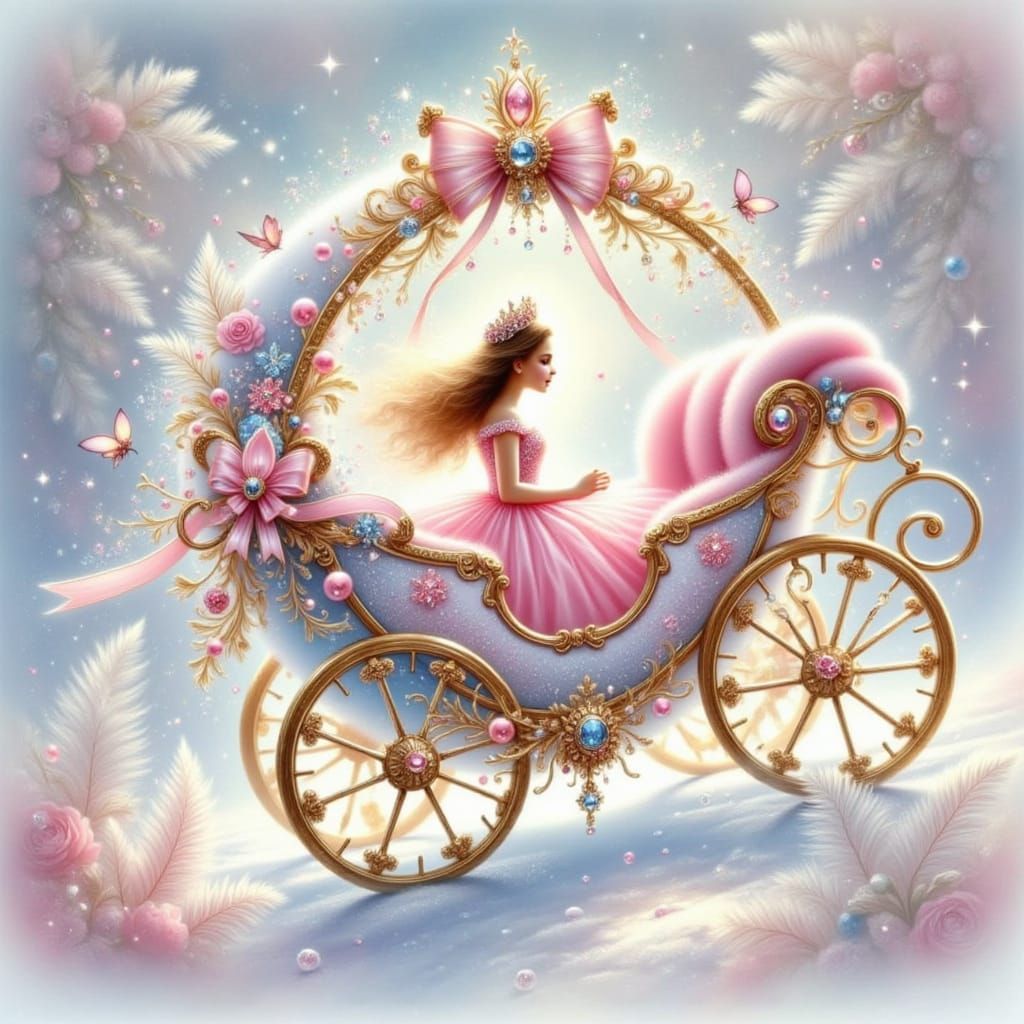 Whimsical Crystal Carriage in an Icy Fairytale Landscape