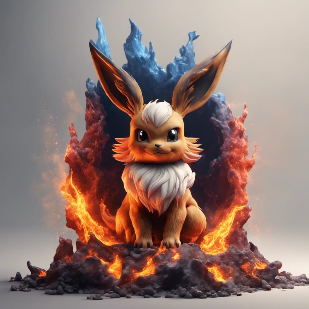 Fiery Pokemon Eevee Evolution in Detailed Digital Painting