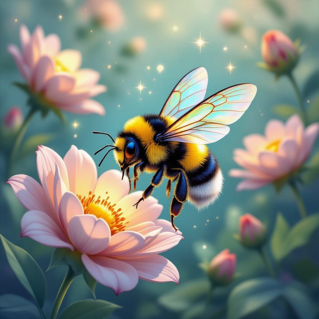 Whimsical Bumblebee in Magical Starlight Garden