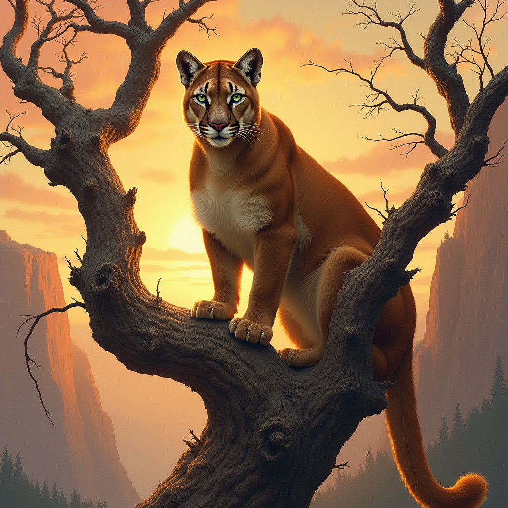 Mountain Lion in Dramatic Landscape Painting