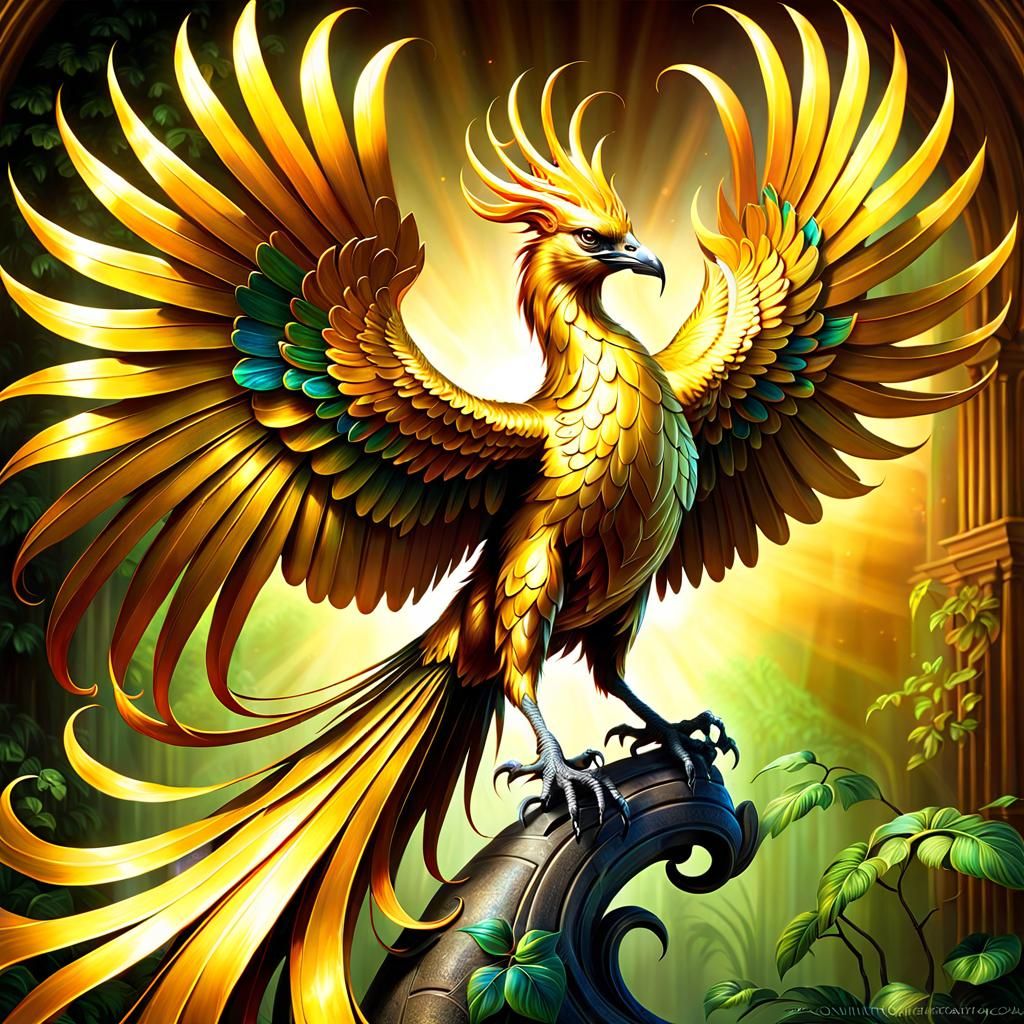 Majestic Golden Phoenix in Dramatic Lighting
