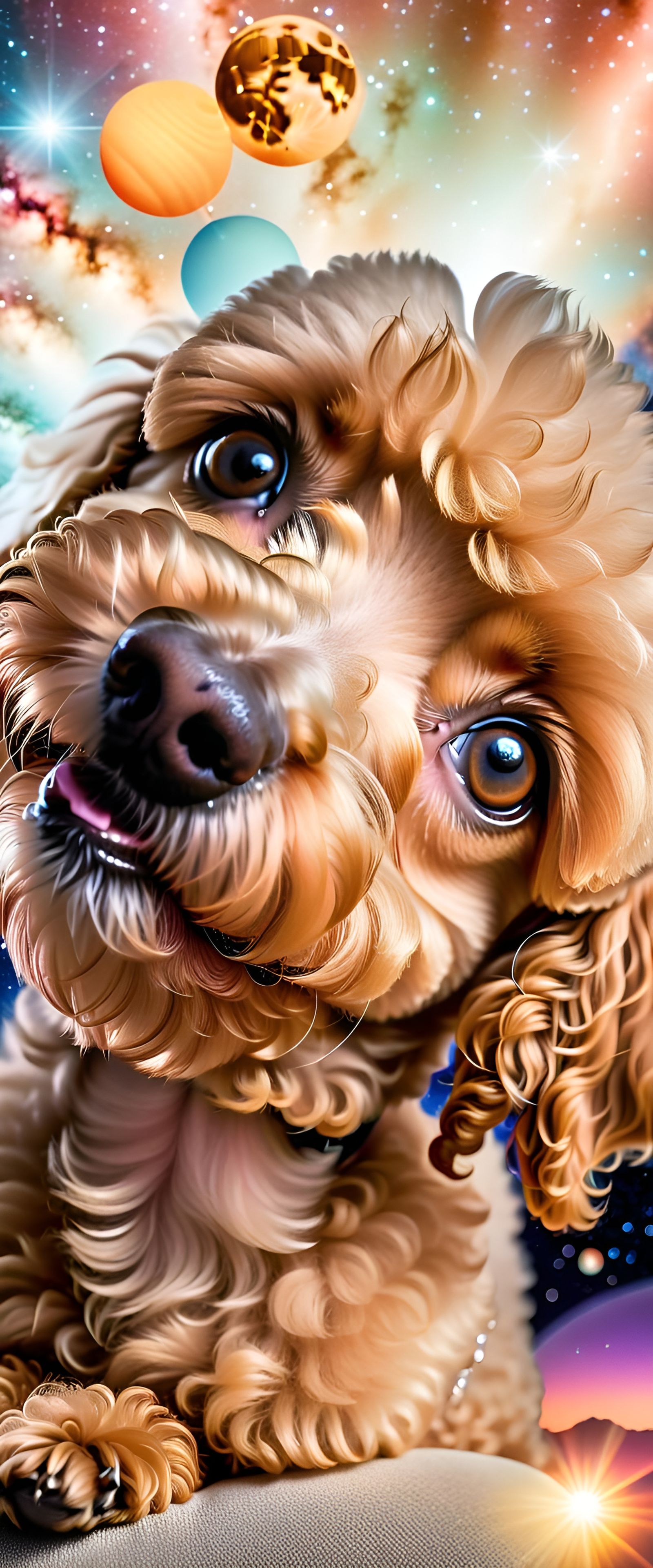 Cosmic Apricot Poodle Puppy Double Exposure