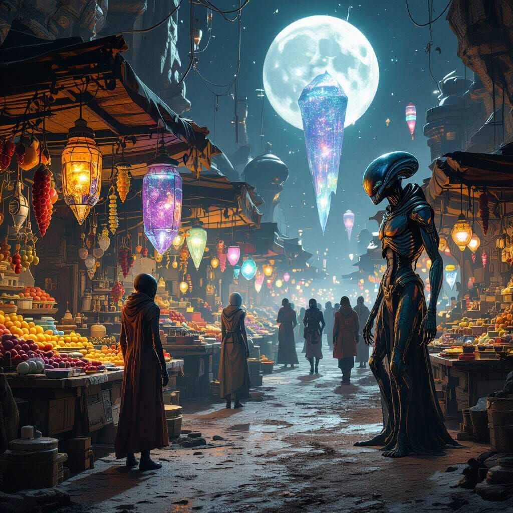 Bustling Alien Market on Terraformed Moon