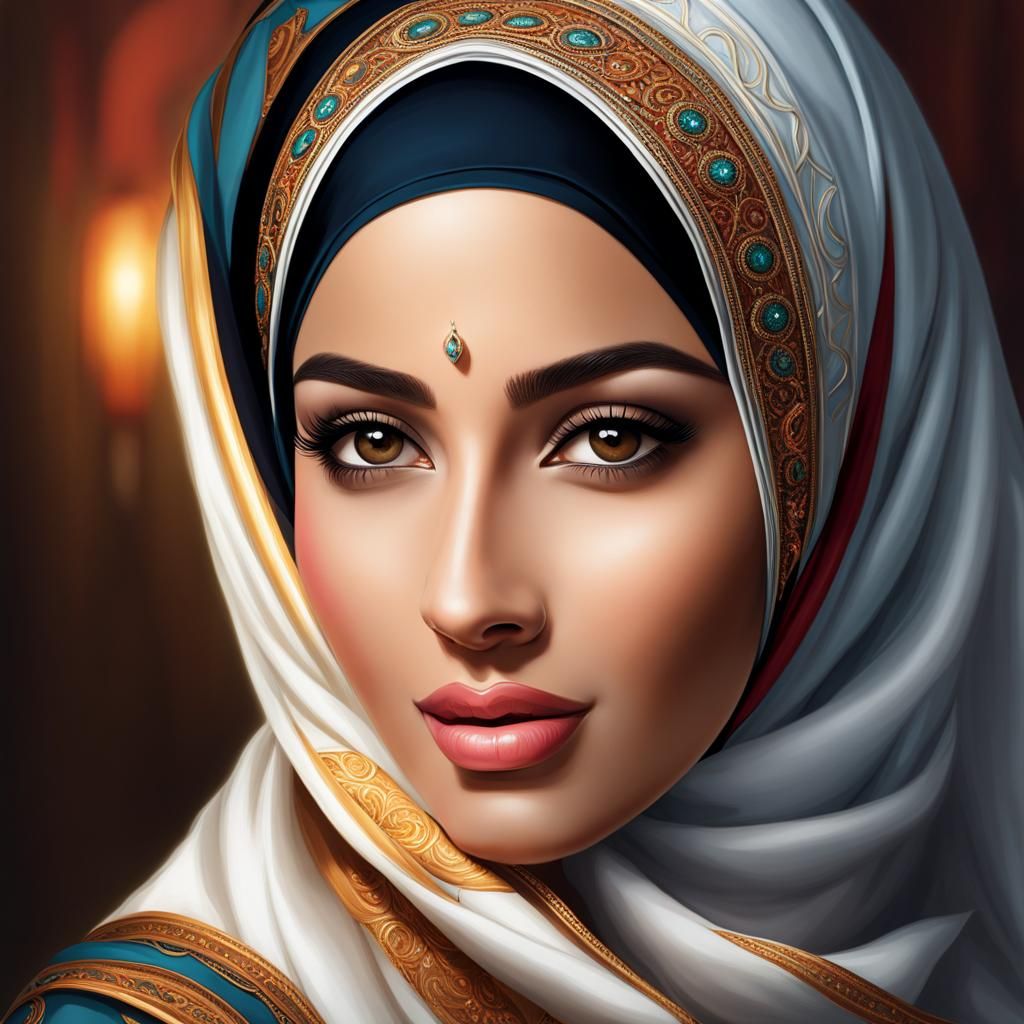 Radiant Digital Portrait of Young Muslim Woman in Hijab