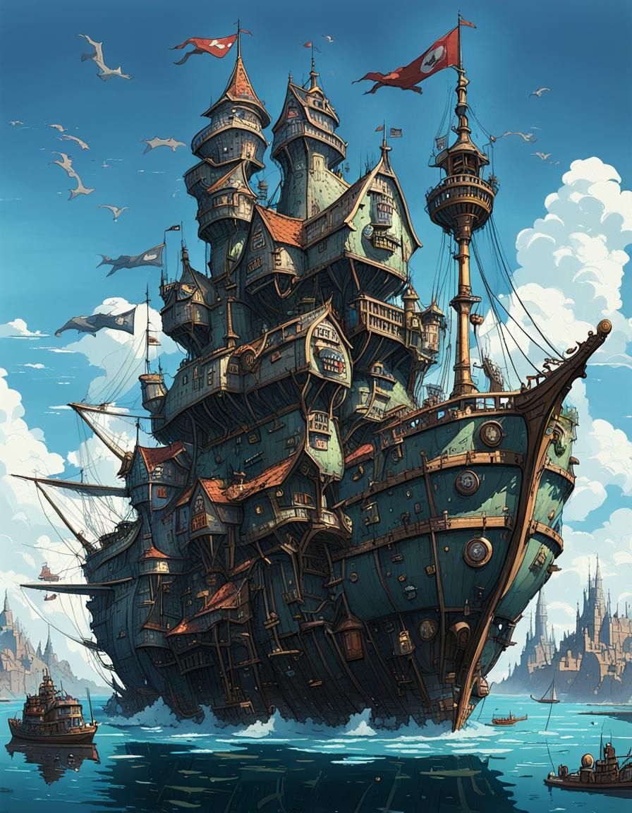 Medieval City Ship: Ghibli Meets Dieselpunk