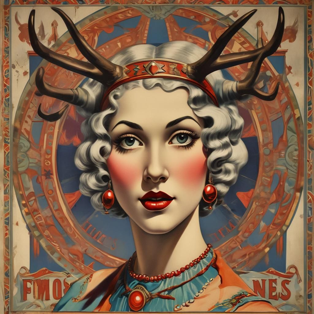 Vintage Circus Poster: Woman with Antlers