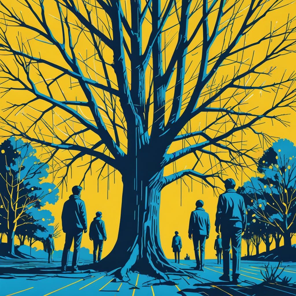 Geometric Bauhaus Artwork with Lost People