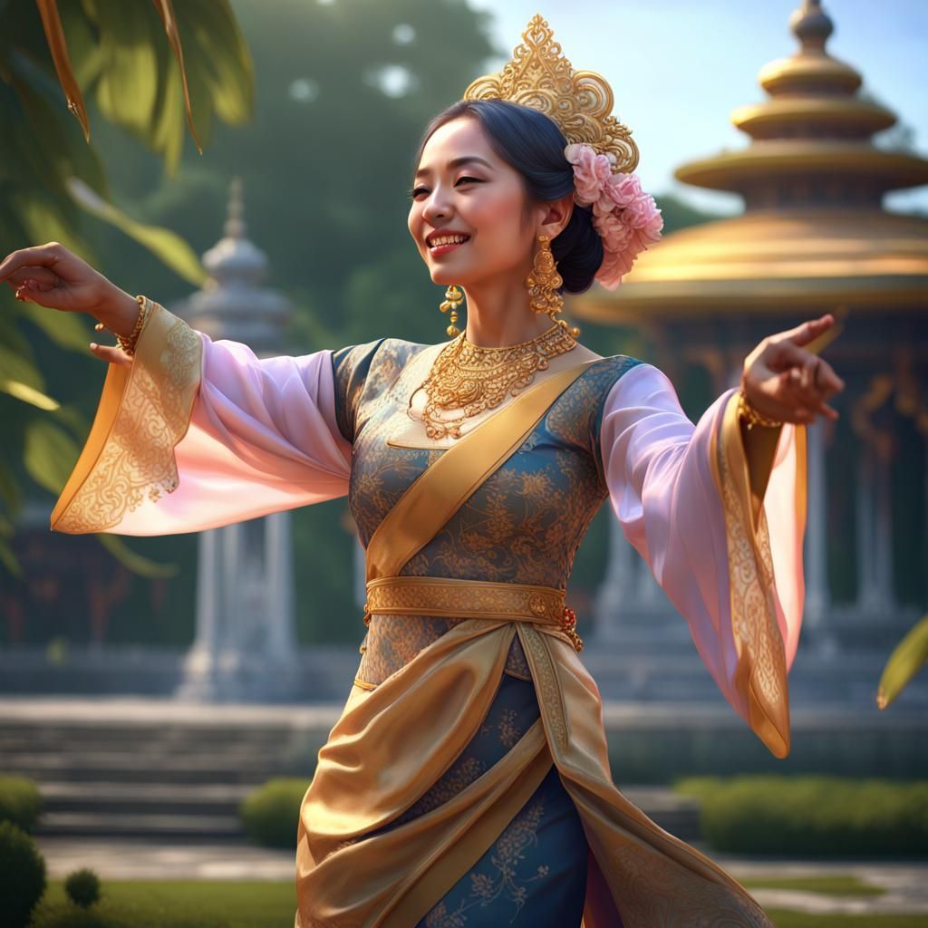 Malaysian Dancer in Palace Garden, Artgerm Style