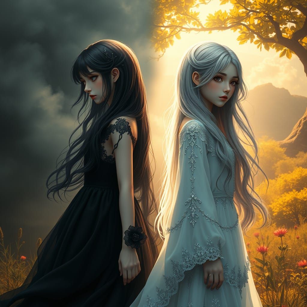 Divine Contrast: Two Goddesses Embody the Balance of Light a...