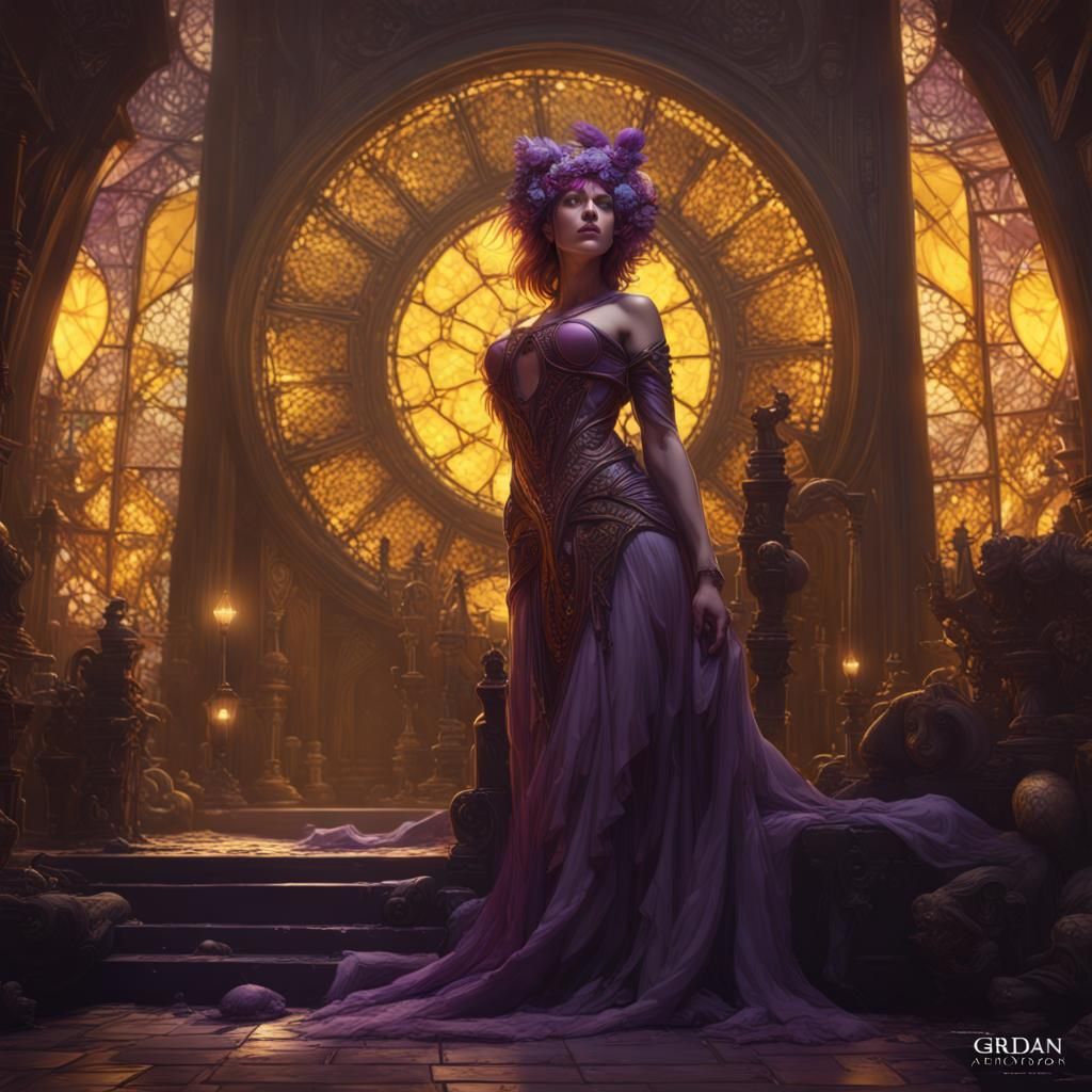 Dark Fantasy Women in Purple and Yellow