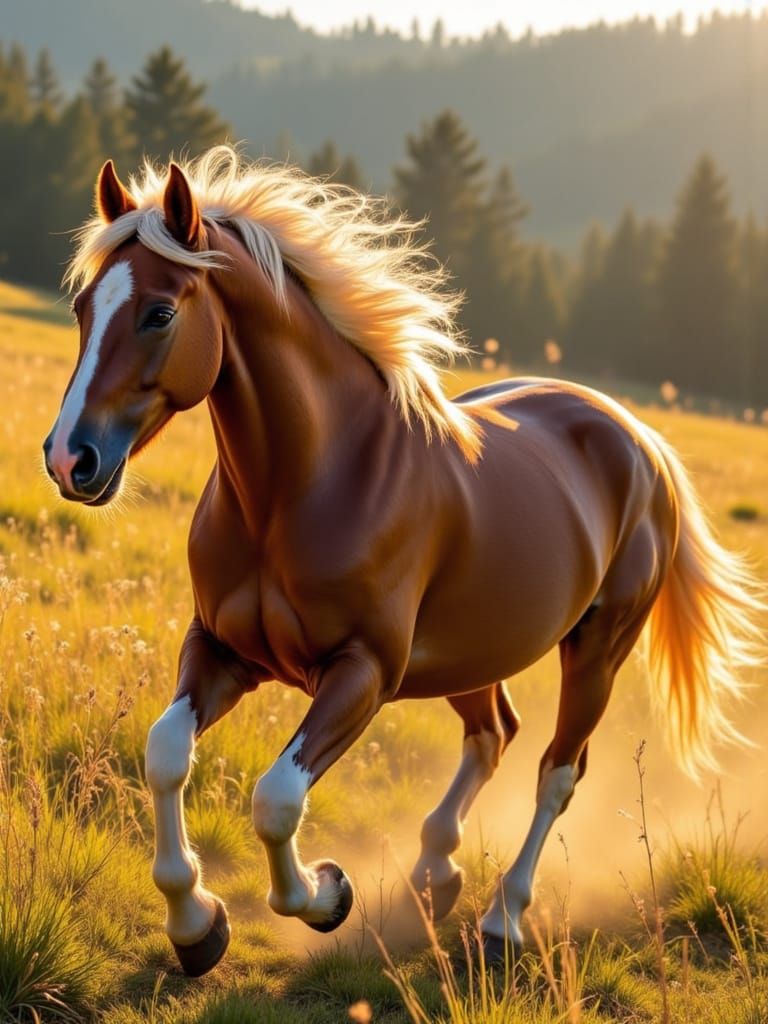 Golden Hour Horse Galloping Freely