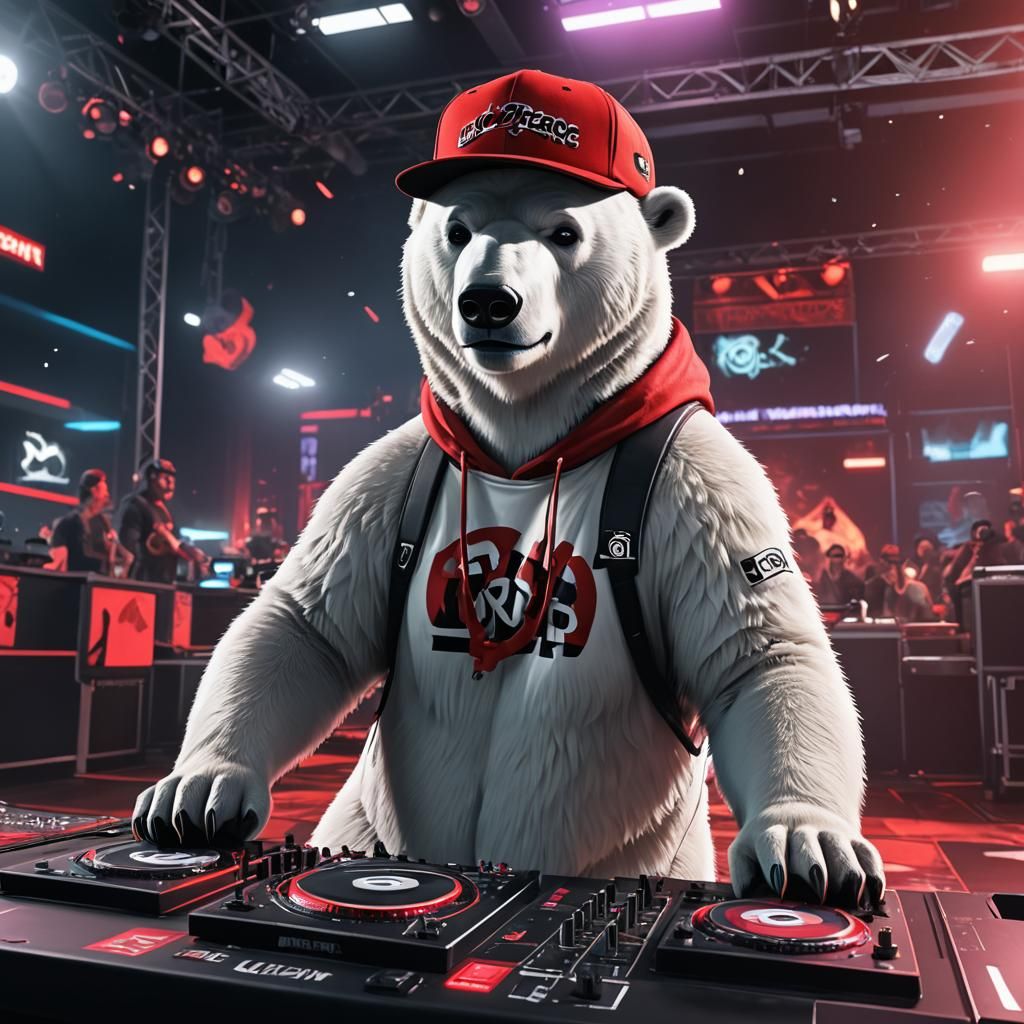 Polar Bear DJ in 3D Game Cinematic Style