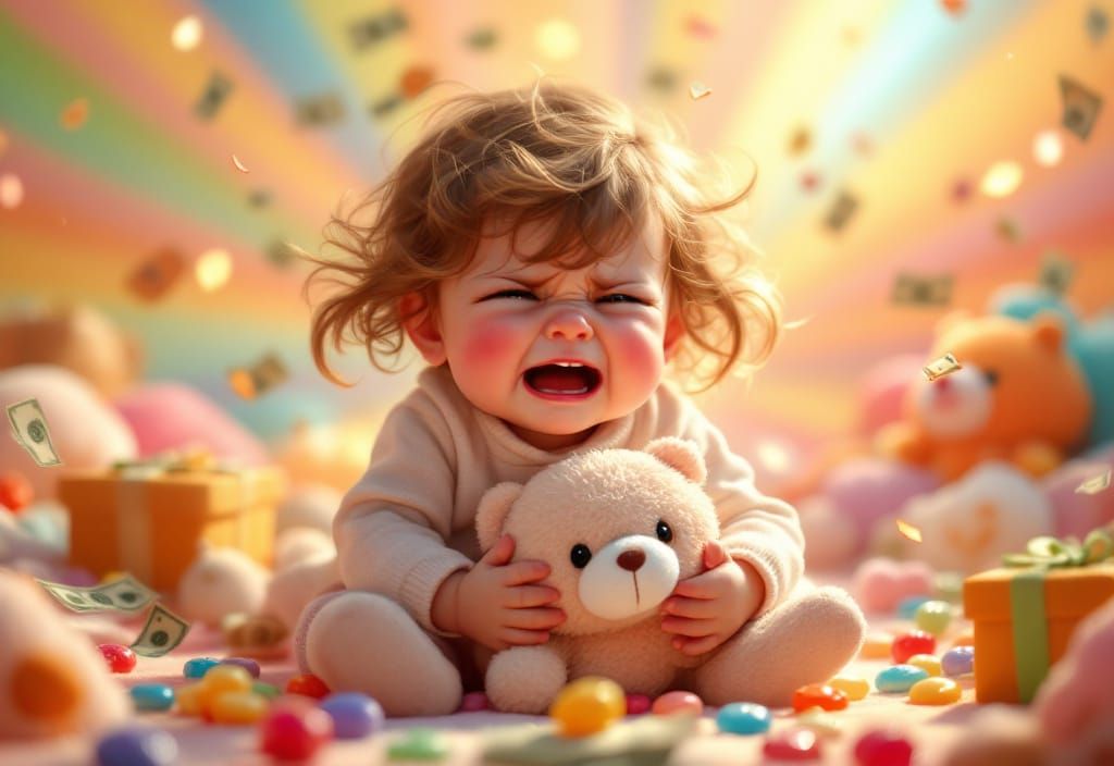 Toddler Tantrum Surrounded by Riches: 3D Digital Art