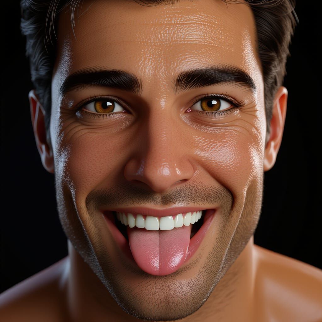 Hyper Realistic Close Up Of A Man With Cheeky Grin