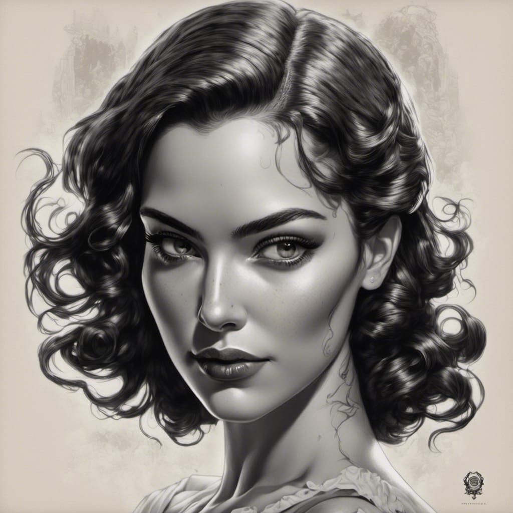 Brunette Woman Portrait in Pin-Up Style