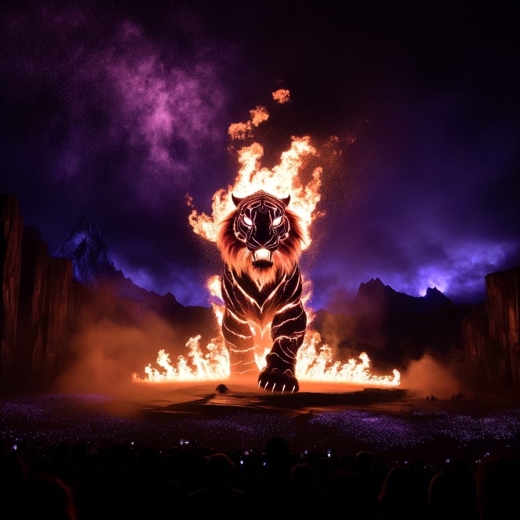 Ethereal Tiger Blazes Through Dark, Mystical Landscape
