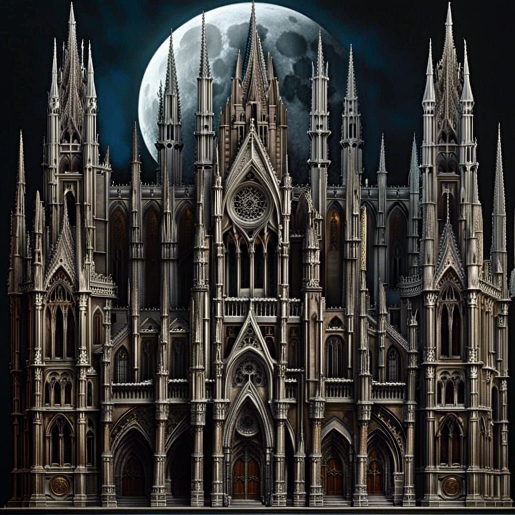 Eerie Gothic Cathedral with Gargoyles and Moon