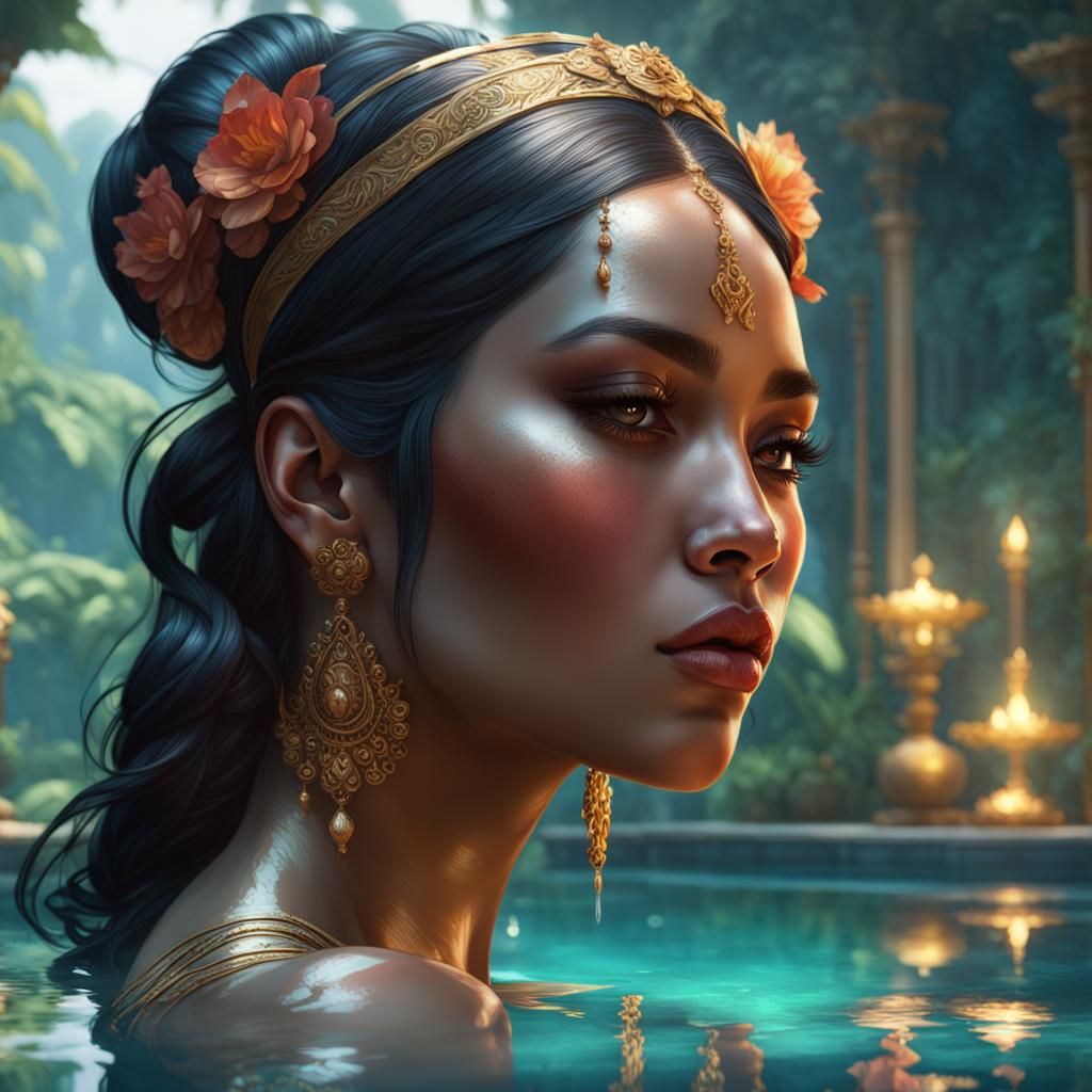 Indonesian Princess Reflecting, Hyperdetailed Portrait