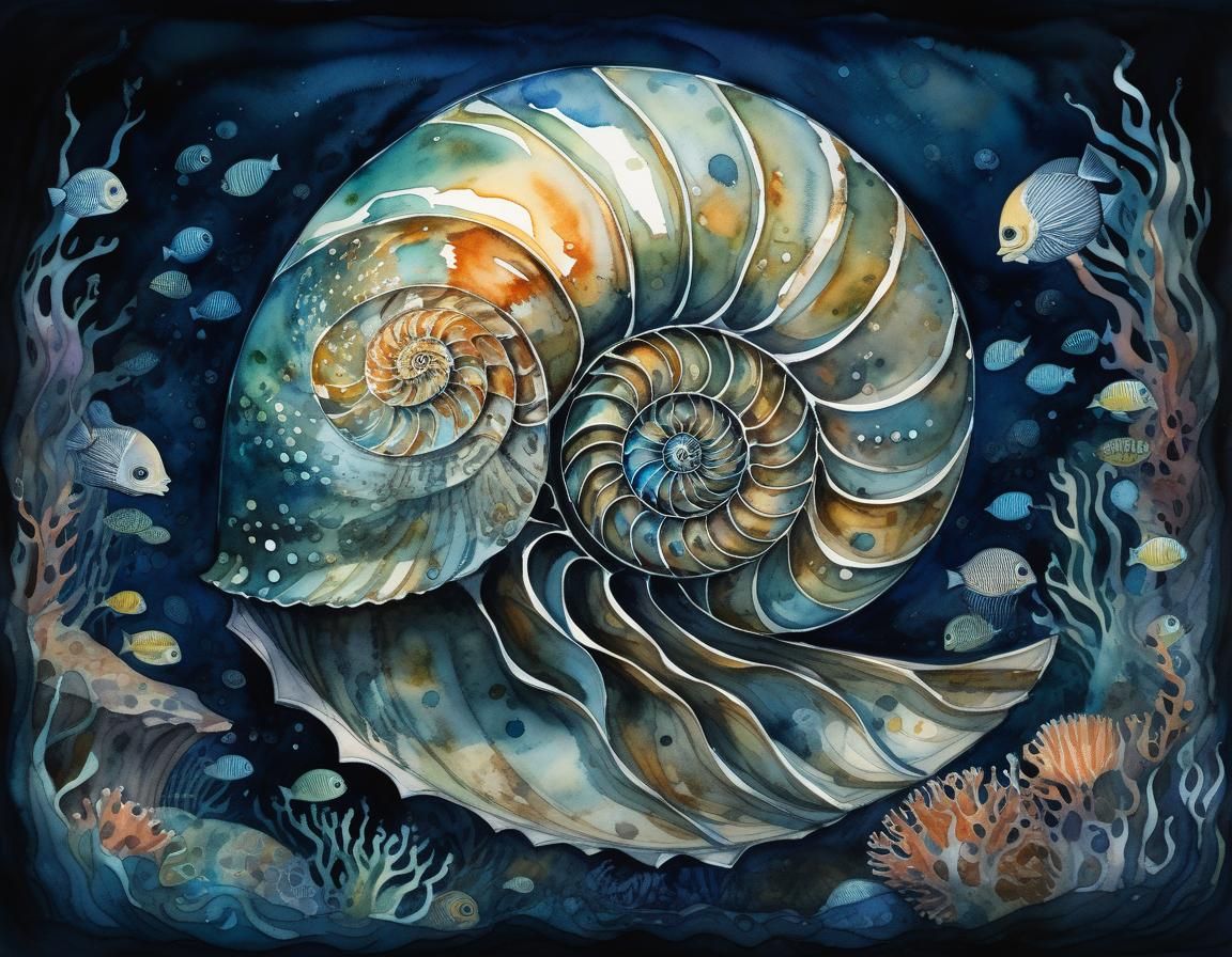 Nautilus Pompilius Portrait, Watercolor Art