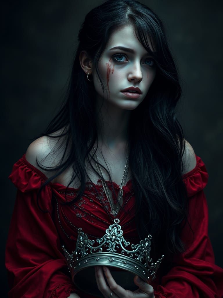 Sorrowful Queen in Tattered Scarlet Gown